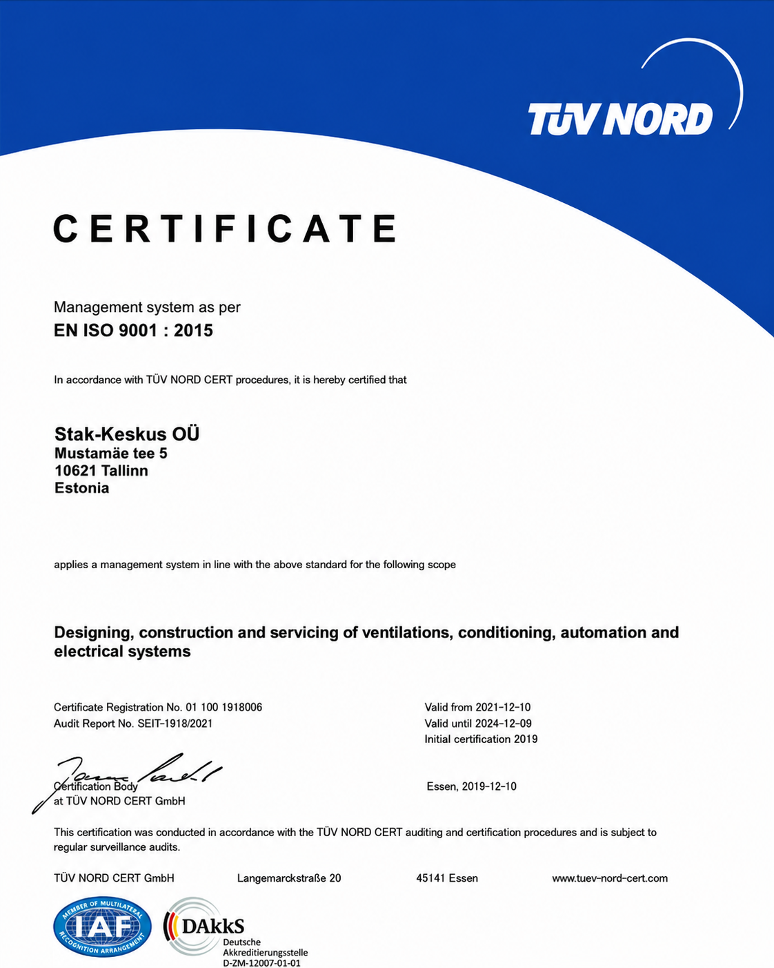 Certificate ISO 9001