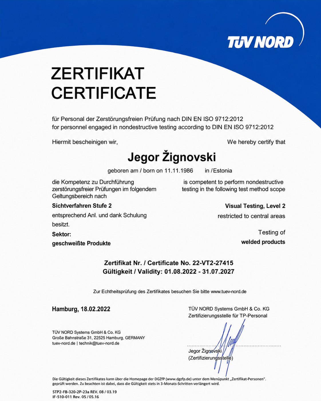 Execution and control of welding work